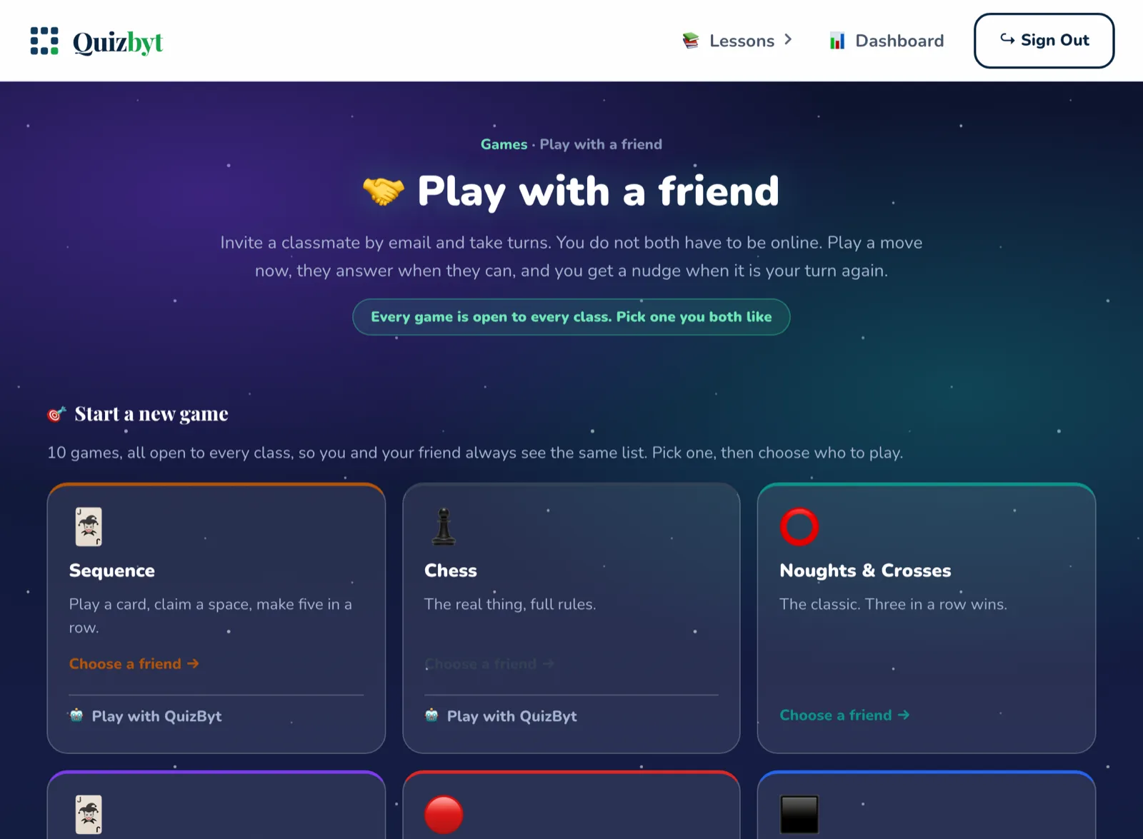 The duels screen, where you pick a game and search for an opponent.