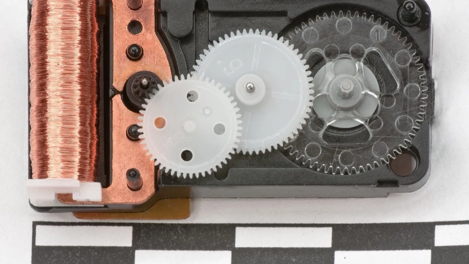 Gears meshing, several steps that each leave something you can inspect.