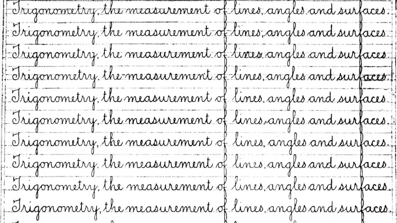 Handwritten letters on ruled paper, shapes made by a hand rather than set in a font.