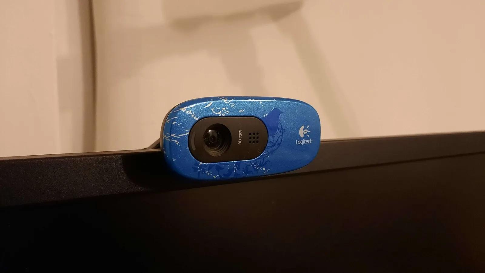 A webcam clipped to the top of a monitor, the one piece of kit every live online class needs.